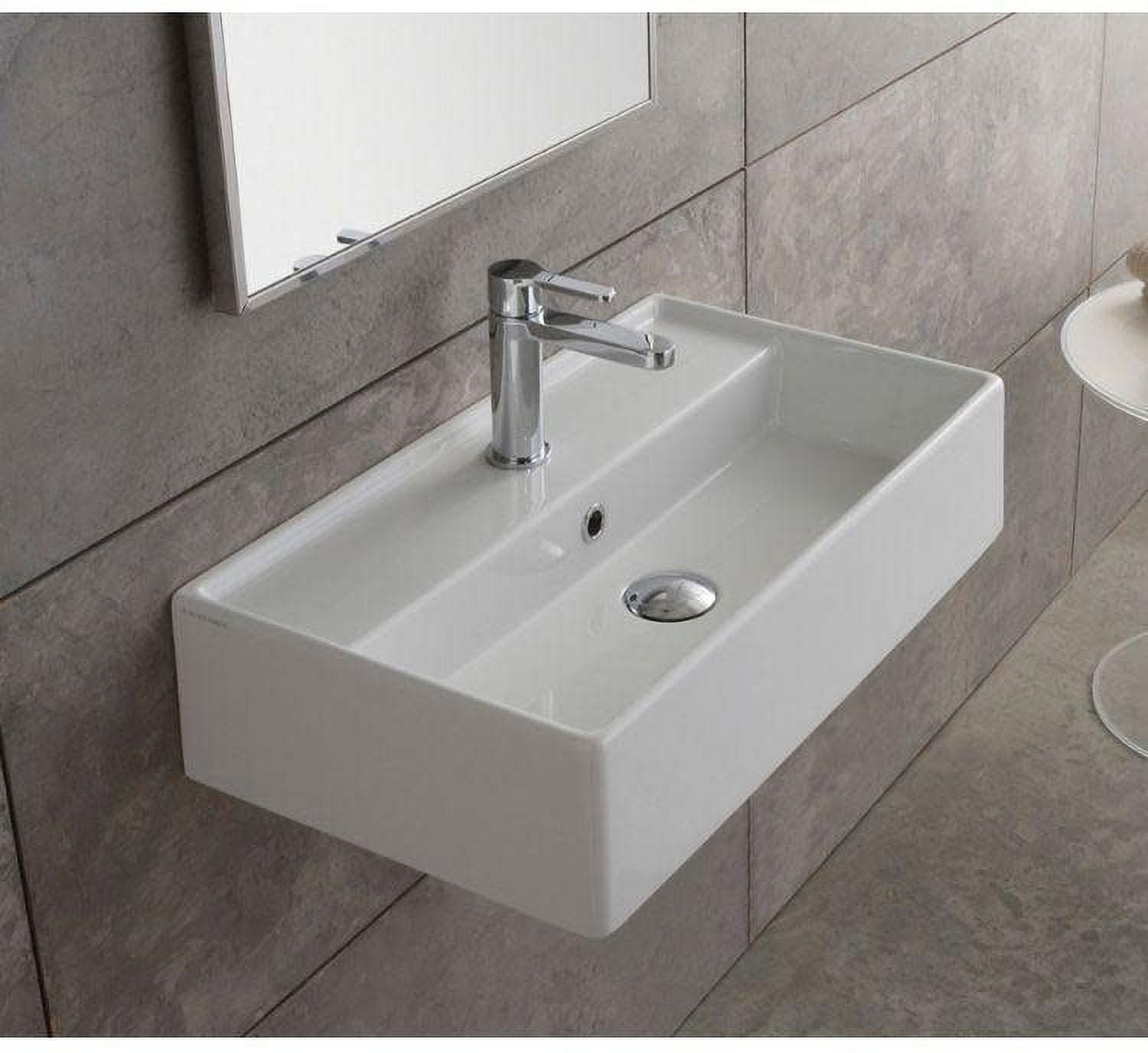 Modern White Ceramic Rectangular Wall-Mounted Bathroom Sink