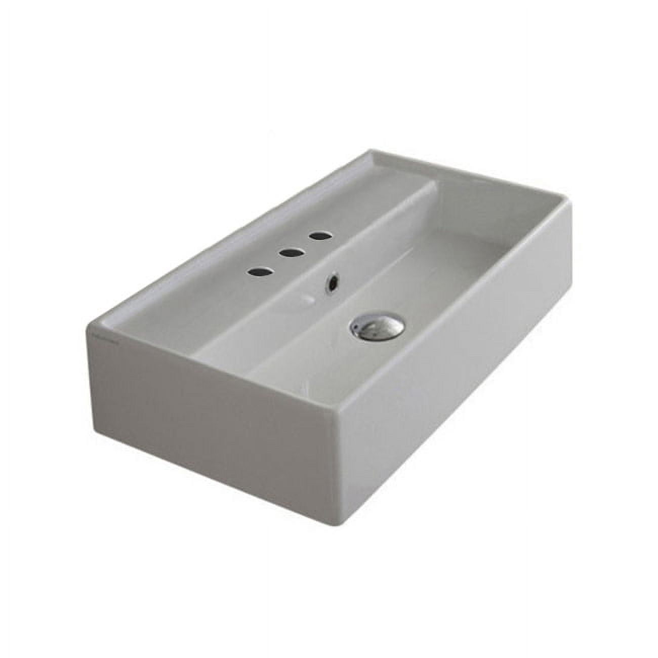 Teorema White Ceramic Rectangular Wall-Mount Sink with Overflow
