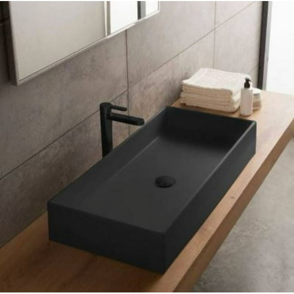 Nameeks 8031/80-No Hole Scarabeo 31-3/4" Ceramic Vessel Bathroom Sink - Black
