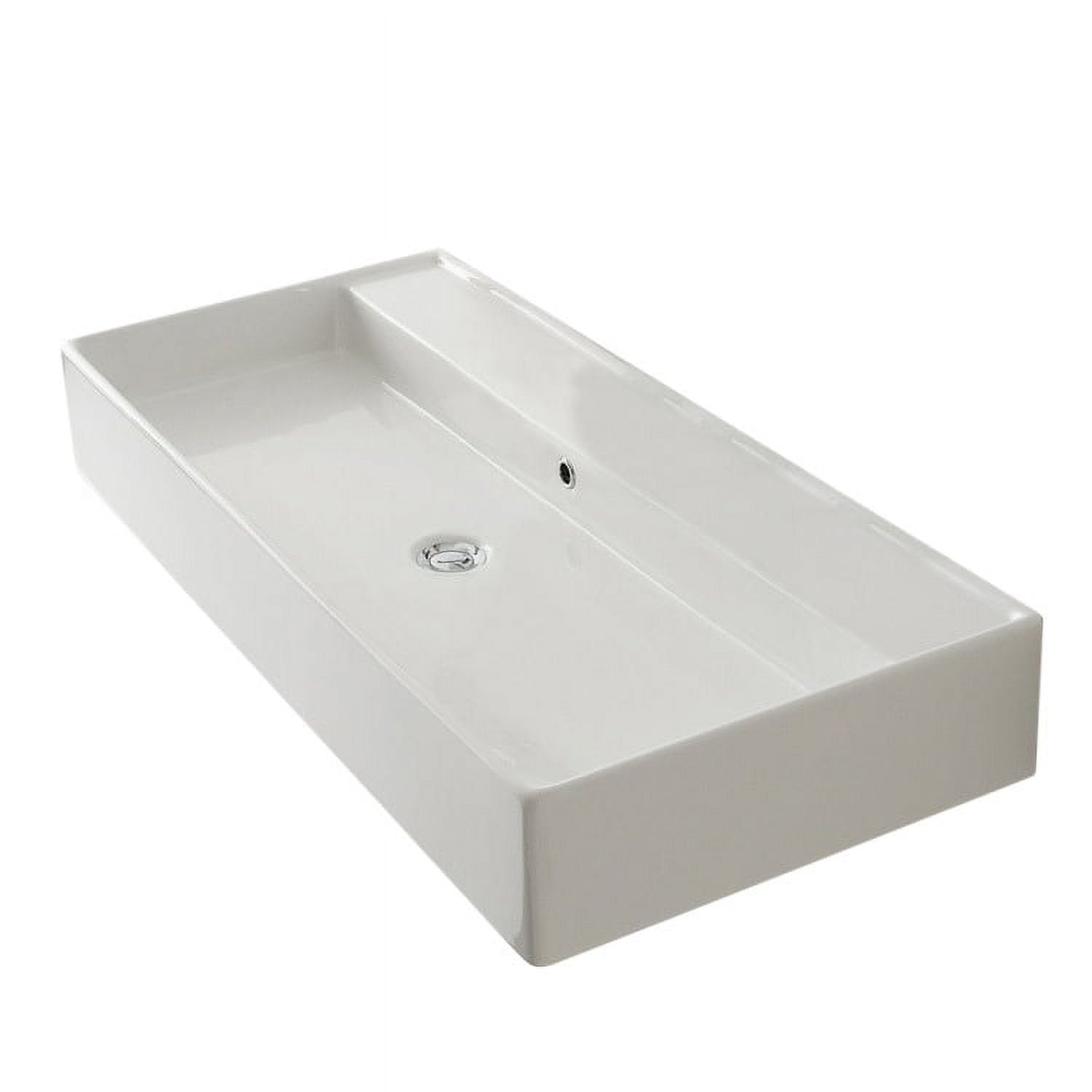 Teorema White Ceramic Double Faucet Wall-Mount Vessel Sink
