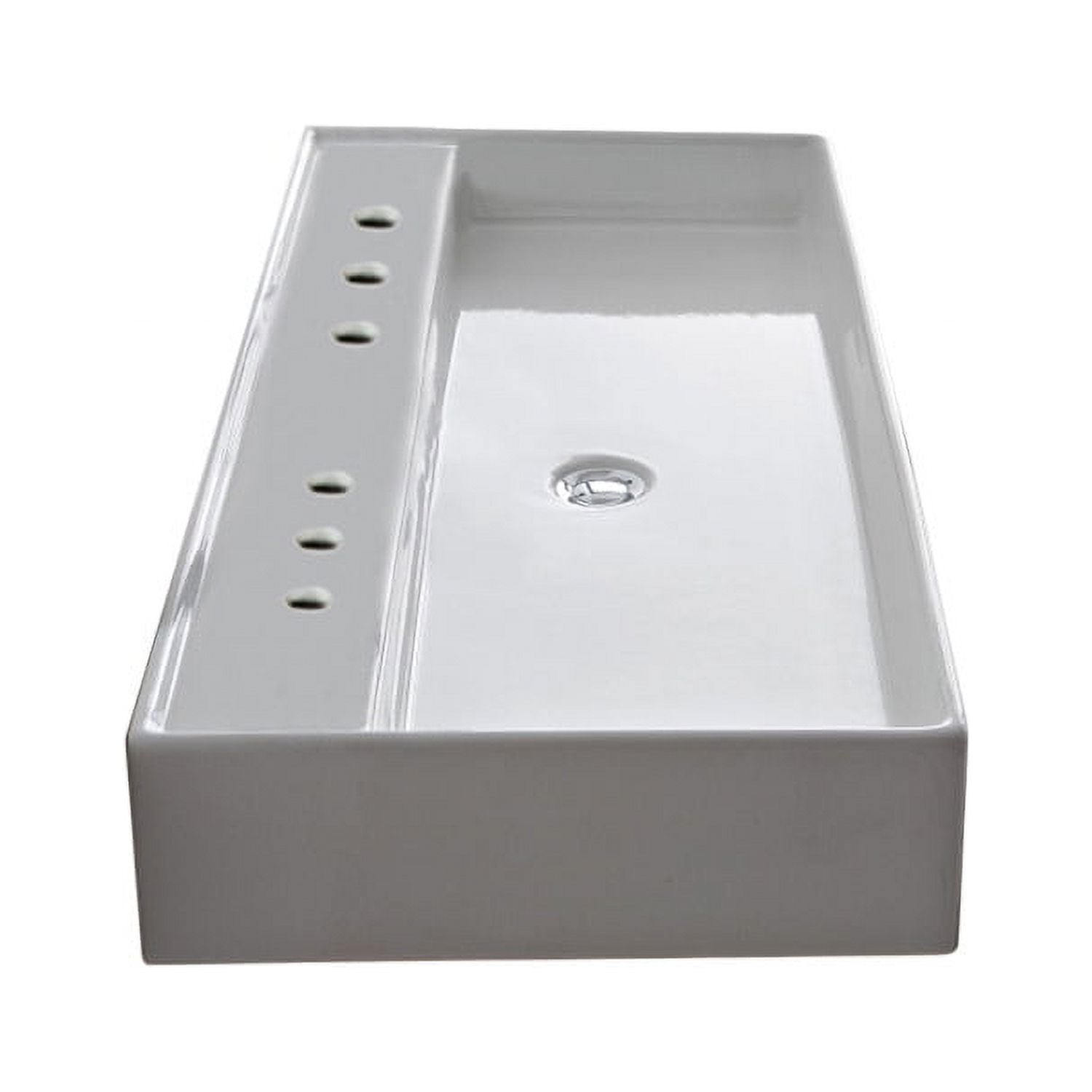 White Rectangular Ceramic Wall-Mount Bathroom Sink with Six Holes