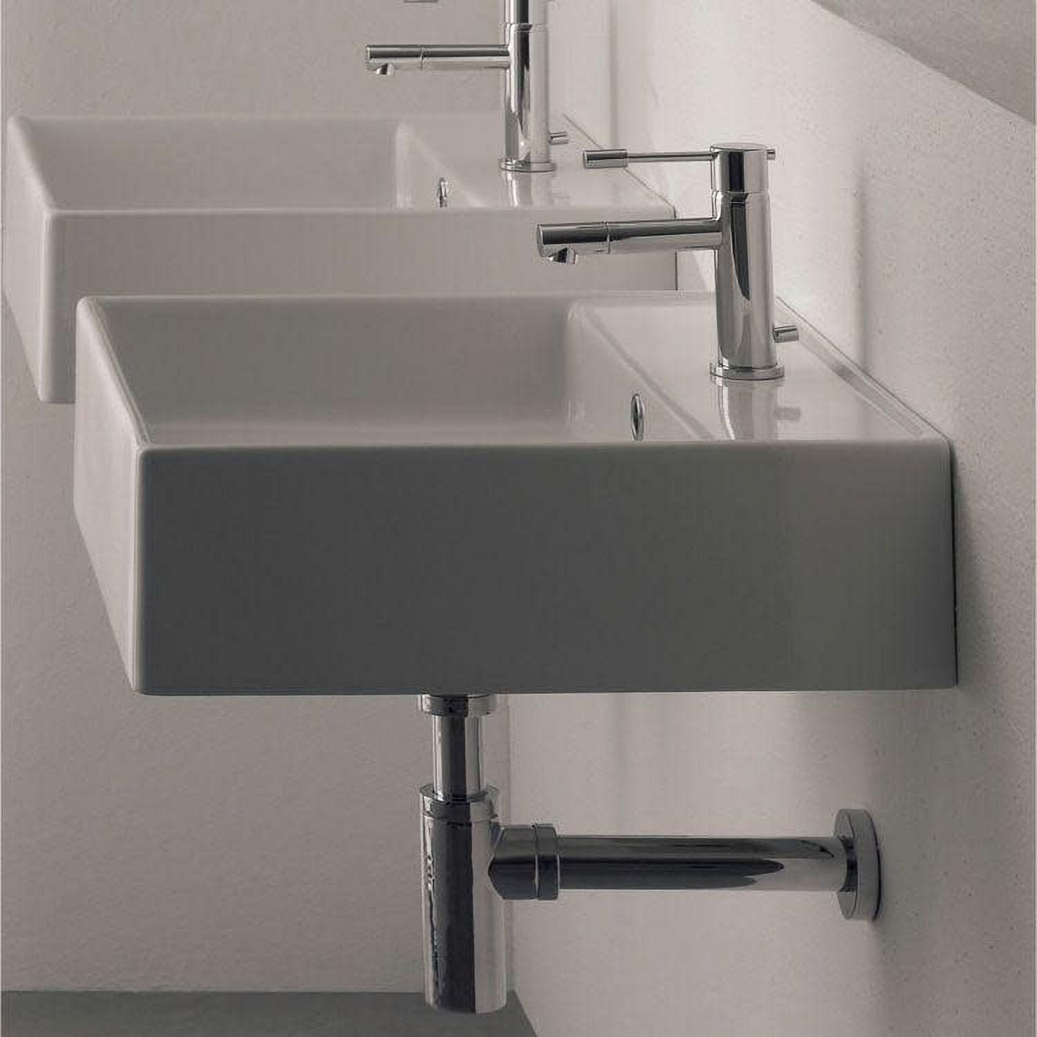 White Ceramic Wall-Mount One-Hole Bathroom Sink