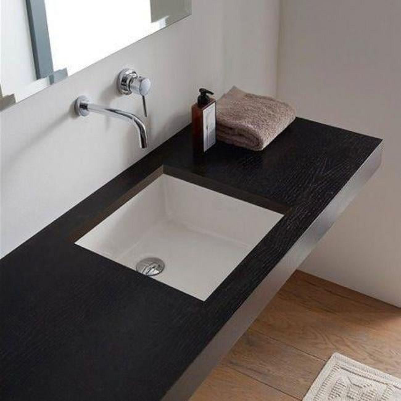 White Square Ceramic Undermount Bathroom Sink, 16.5"