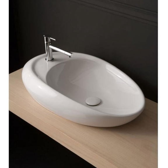 Nameeks Scarabeo 8602-One Hole Scarabeo 18" Ceramic Vessel Bathroom Sink - White