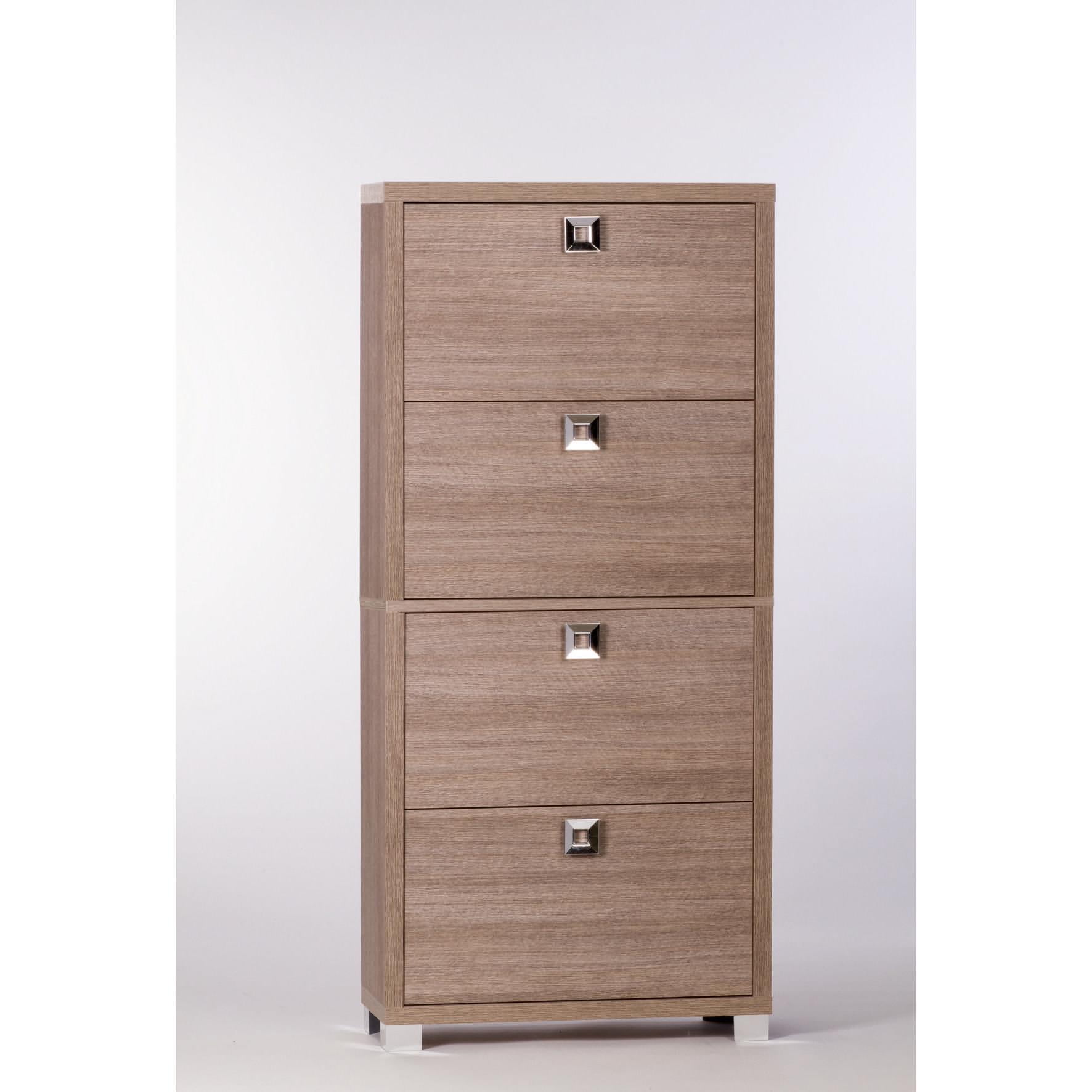 Gray Oak 4-Door Freestanding Shoe Storage Cabinet