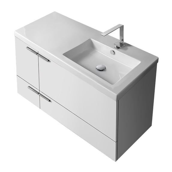 Nameeks ACF ANS45-GLOSSY WHITE New Space 40" Wall Mounted Offset Single Basin Vanity Set -
