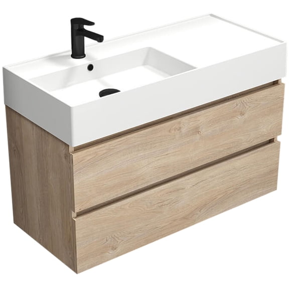Nameeks BLOCK21 Block 40" Wall Mounted Single Basin Vanity Set - Brown Oak