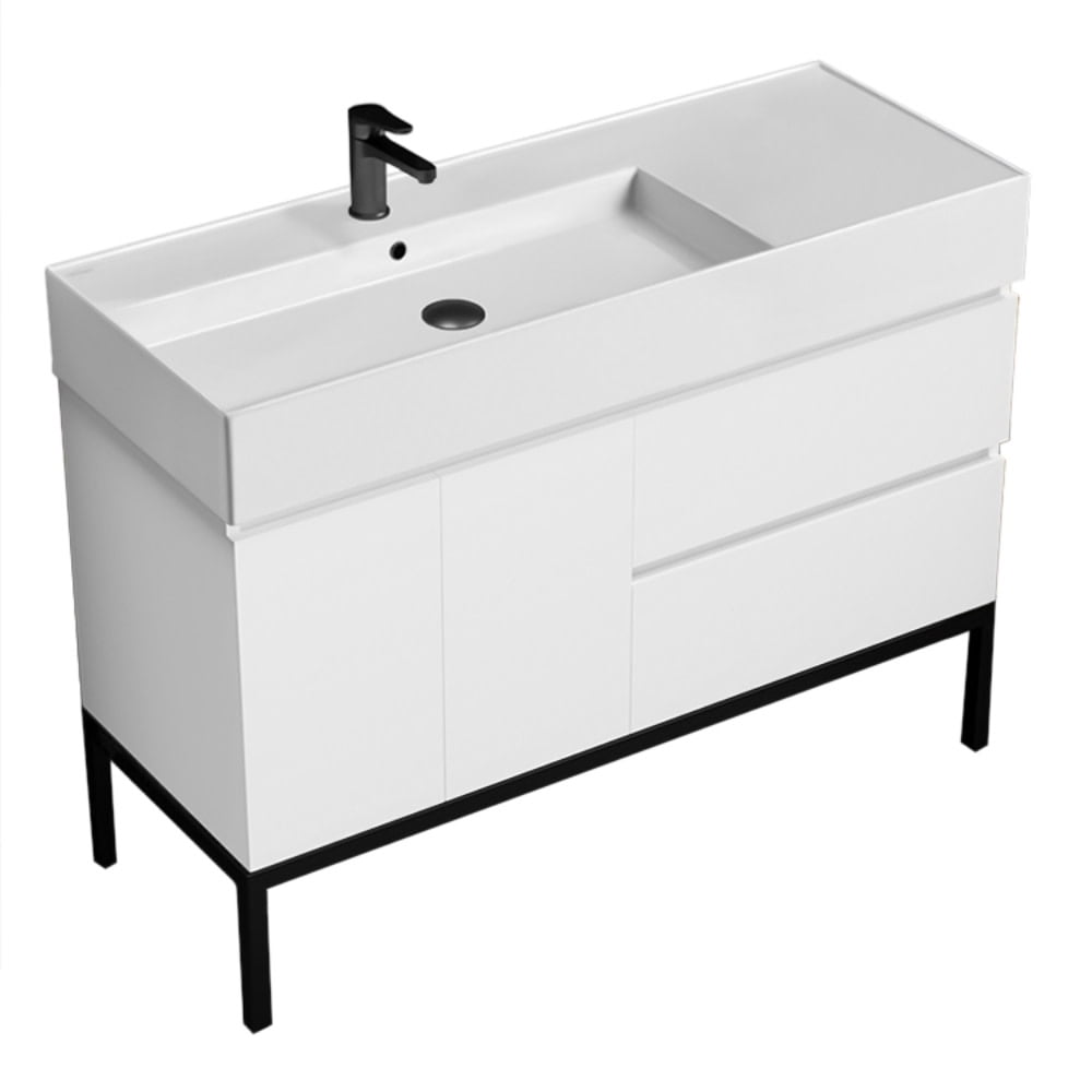 Gloss White Ceramic Single Basin Freestanding Vanity Set