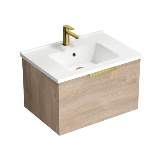 Nameeks Bodrum-2618-W Bodrum 24" Wall Mounted Single Basin Vanity Set - Brown Oak / Matte