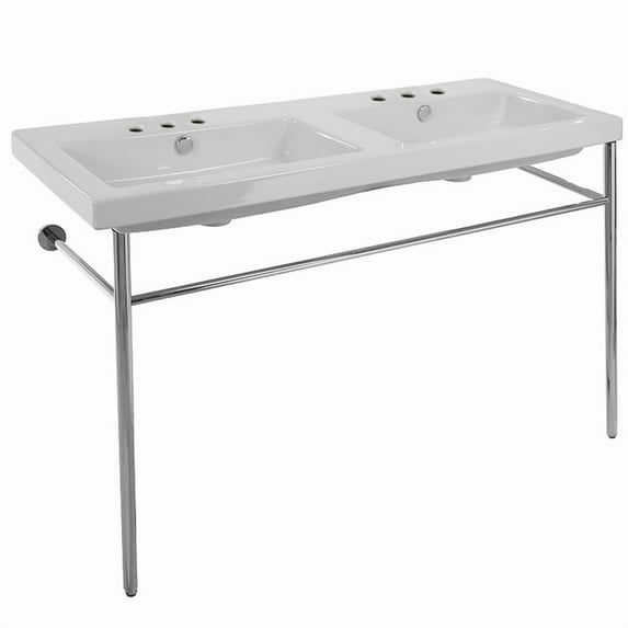 Nameeks Can04011-Con-Six Hole Tecla 47-1/4" Ceramic Double Basin Bathroom Sink For Console