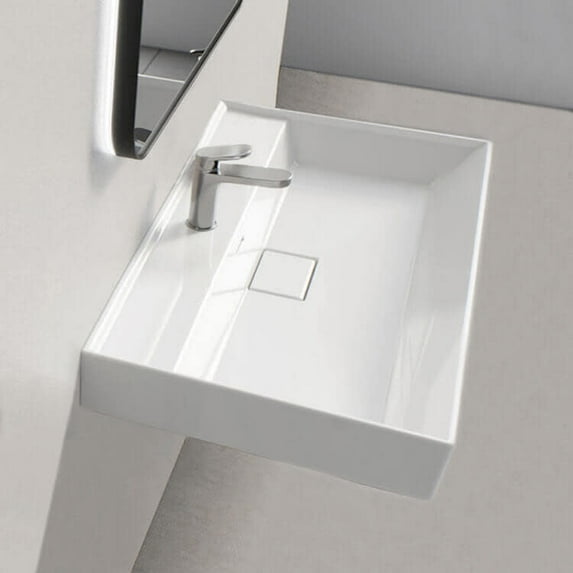 Nameeks CeraStyle 037100-U-ONE HOLE Sharp Rectangular White Ceramic Wall Mounted Or Drop