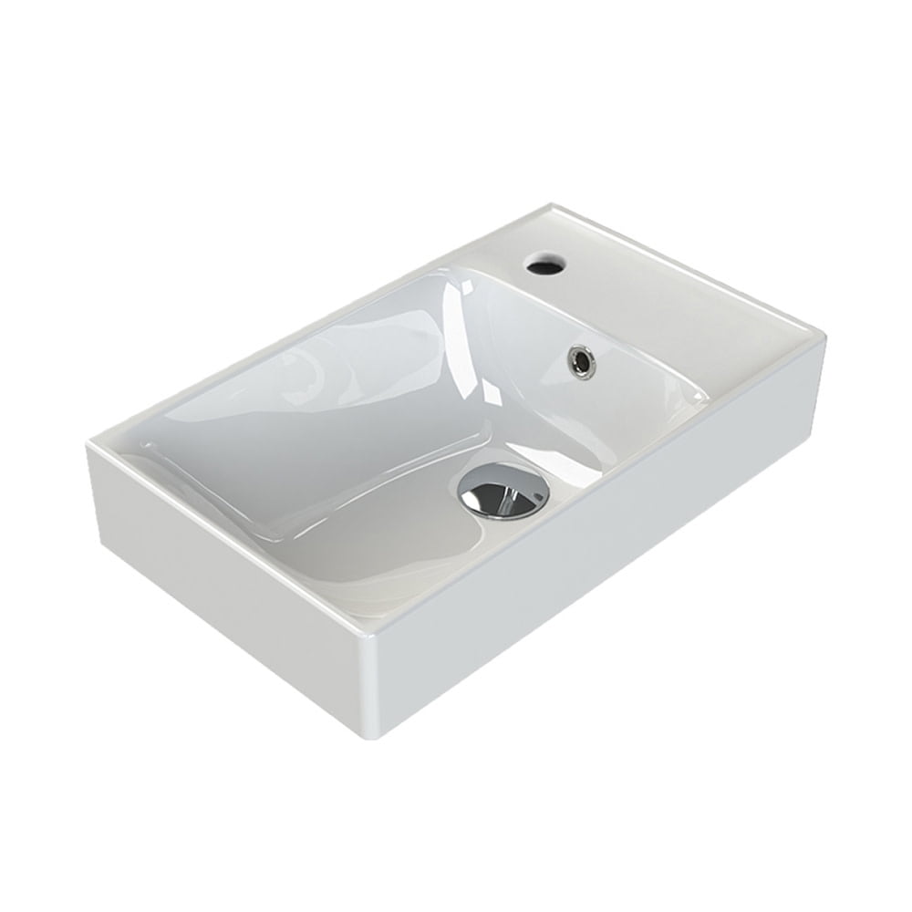 White Ceramic Rectangular Wall-Mount Bathroom Sink with Overflow