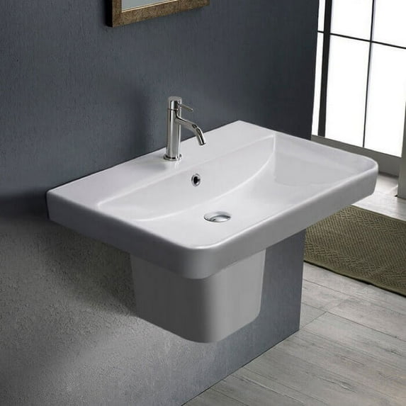 Nameeks CeraStyle 079600U-S-PED-One Hole Noura 23-5/8" Rectangular Ceramic Wall Mount /