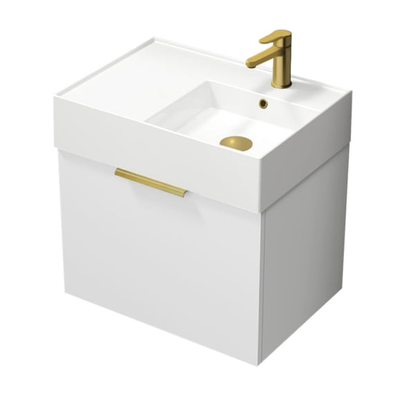 Nameeks Derin-2417-W-S-R Derin 24" Wall Mounted Single Basin Vanity Set - Gloss White /