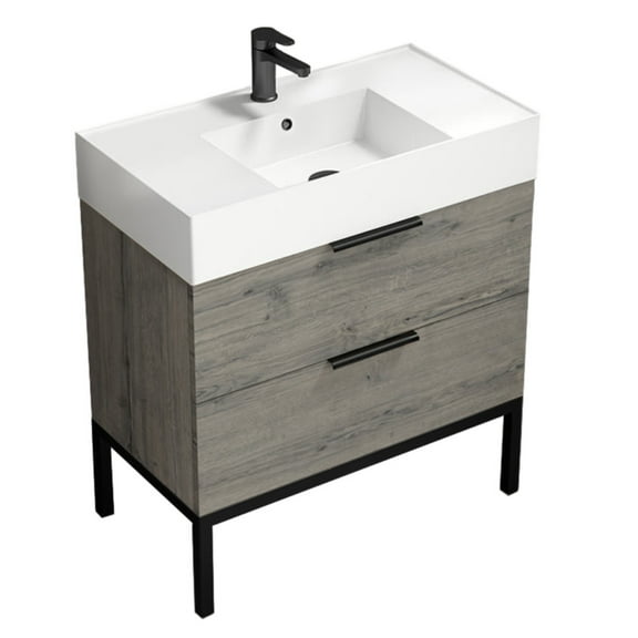 Nameeks Derin-3217 Derin 32" Free Standing Single Basin Vanity Set - Grey Oak / Black