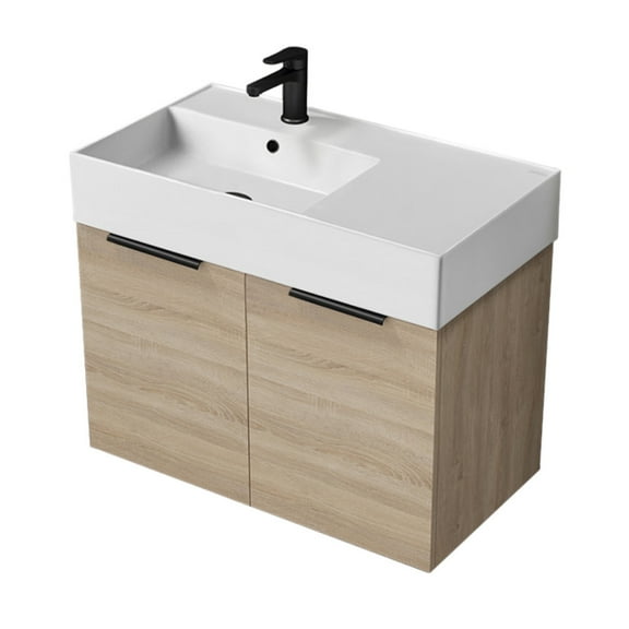 Nameeks Derin-3217-W-C-L Derin 32" Wall Mounted Single Basin Vanity Set - Brown Oak /
