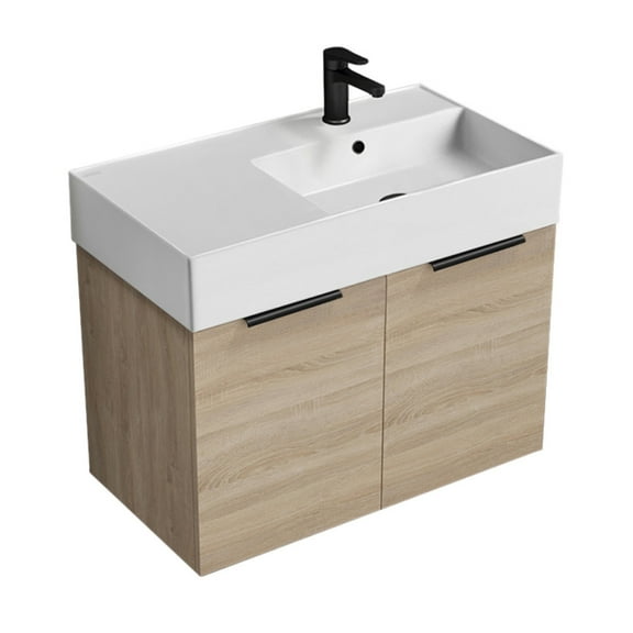 Nameeks Derin-3217-W-C-R Derin 32" Wall Mounted Single Basin Vanity Set - Brown Oak