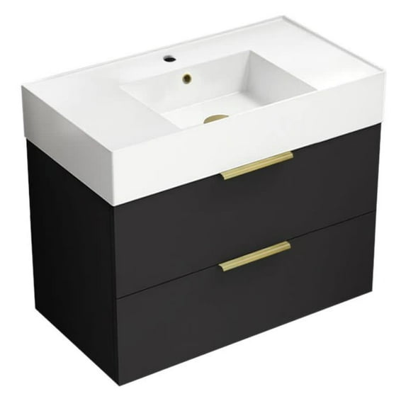 Nameeks Derin-3217-W Derin 32" Wall Mounted Single Basin Vanity Set - Gold