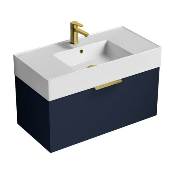 Nameeks Derin-3217-W-S Derin 32" Wall Mounted Single Basin Vanity Set - Night Blue / Matte