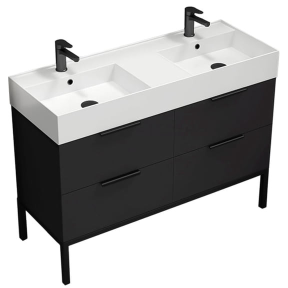 Nameeks Derin-4818-2 Derin 48" Free Standing Double Basin Vanity Set - Black