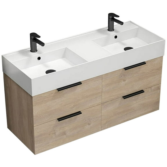 Nameeks Derin-4818-W-2 Derin 48" Wall Mounted Double Basin Vanity Set - Brown Oak