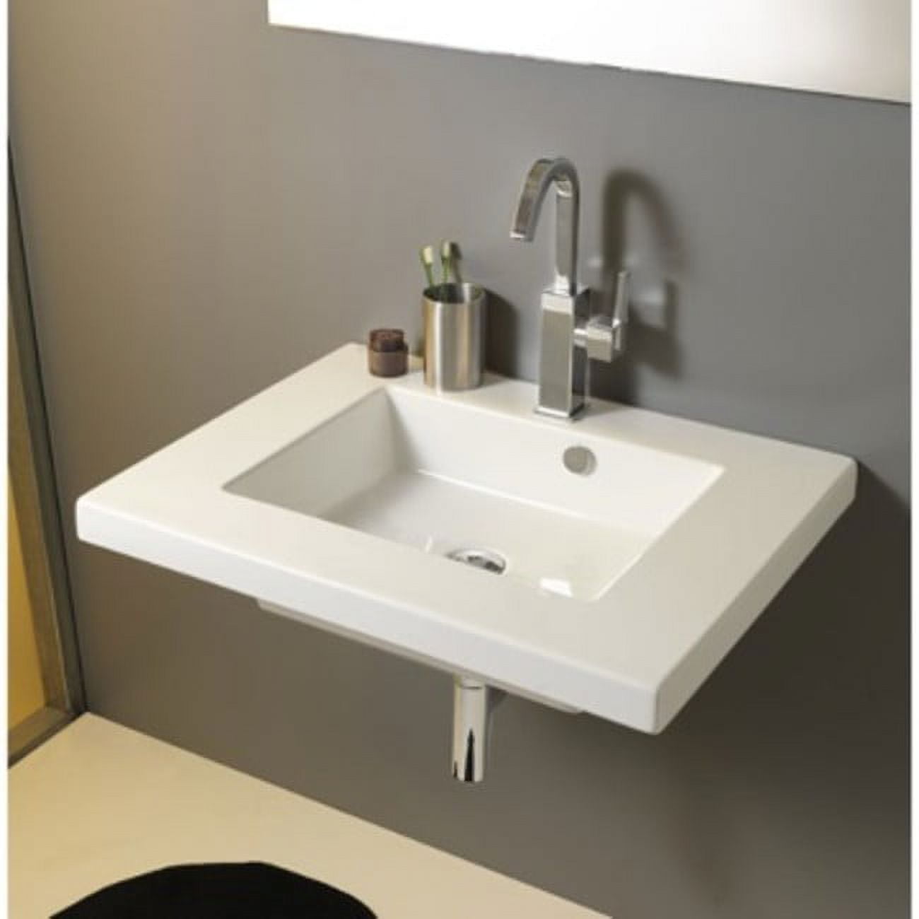 Mars 27'' Glossy White Ceramic Wall-Mount Bathroom Sink with Overflow