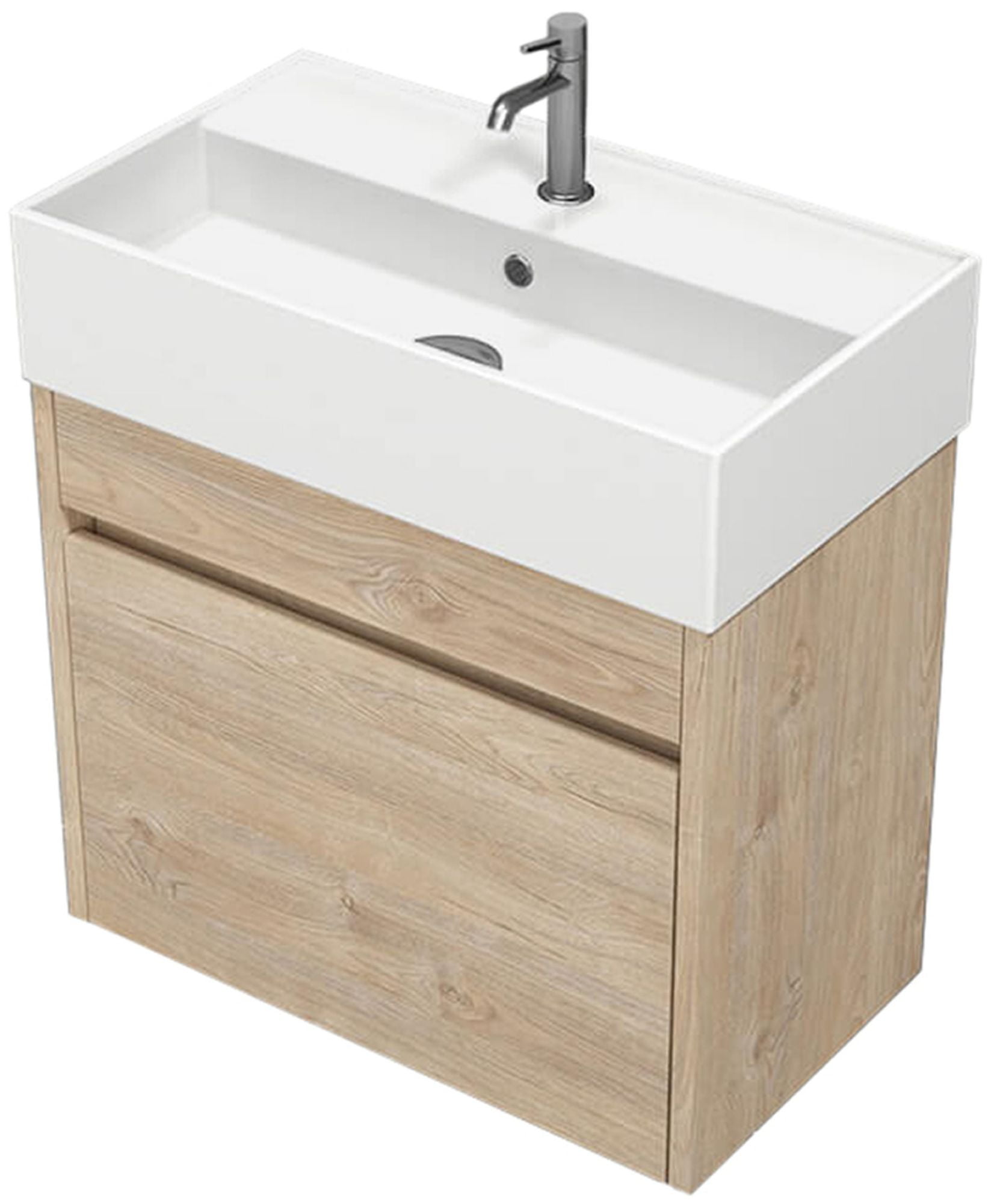 Mini 24" Brown Oak Wall Mounted Single Basin Vanity Set with White Ceramic Sink