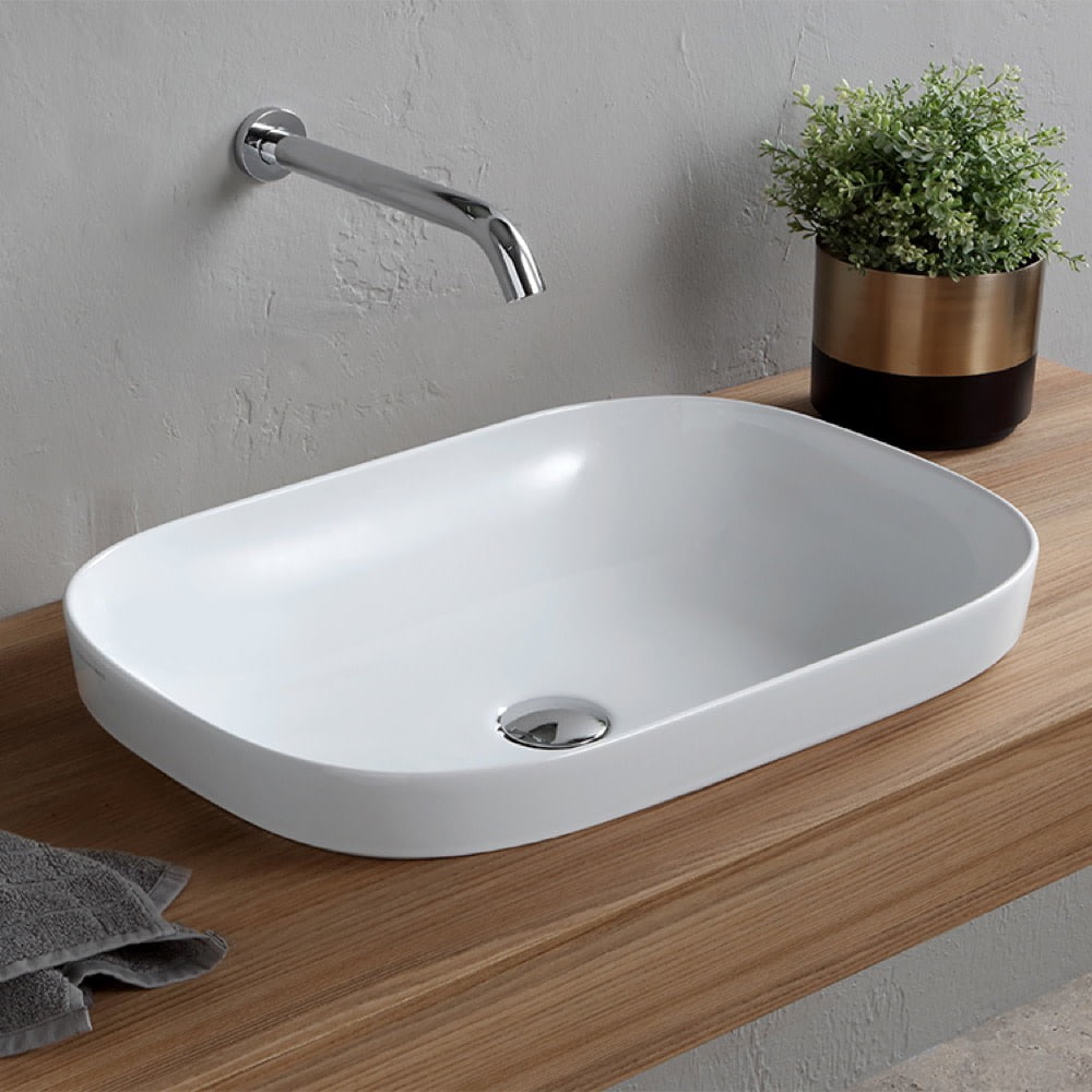Glossy White Ceramic Oval Drop-In Bathroom Sink