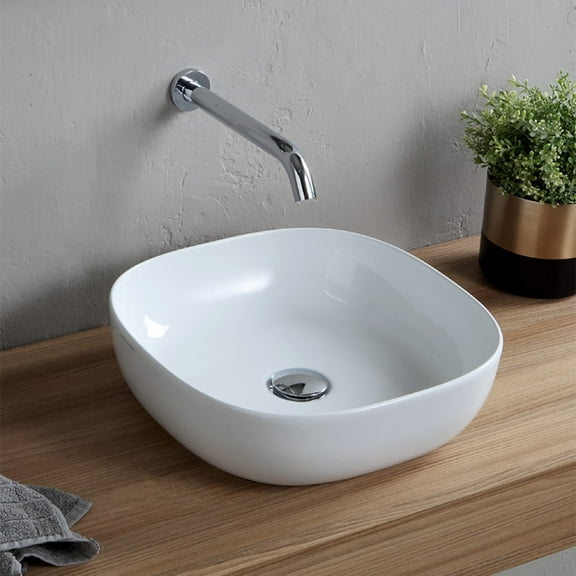Nameeks Scarabeo 1806-No Hole Scarabeo Glam 16" Square Ceramic Vessel Bathroom Sink -