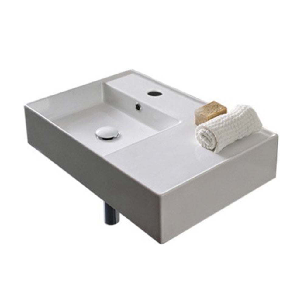 Teorema White Ceramic Rectangular Wall-Mount Vessel Sink