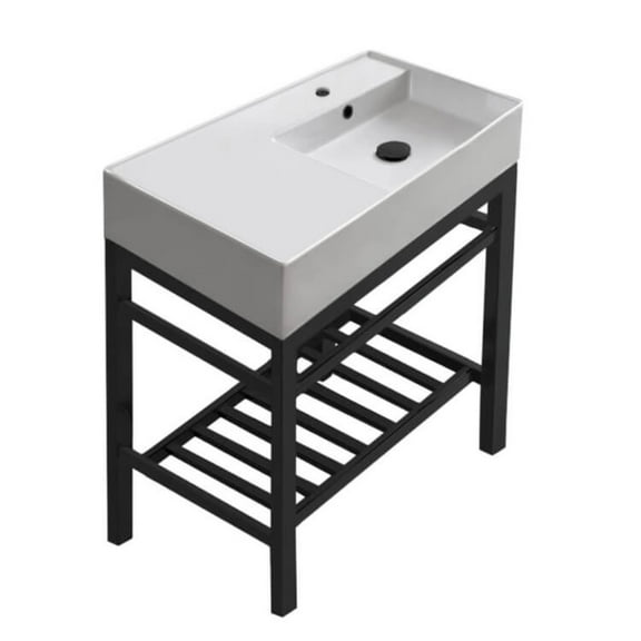 Nameeks Scarabeo 5118-CON2-BLK-One Hole Teorema 2 31-7/8" Rectangular Ceramic Console