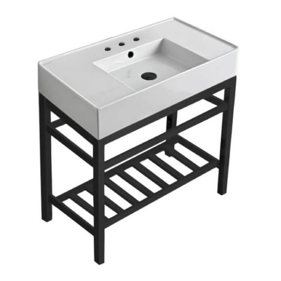 Nameeks Scarabeo 5123-CON2-BLK-Three Hole Teorema 2 31-7/8" Rectangular Ceramic Console