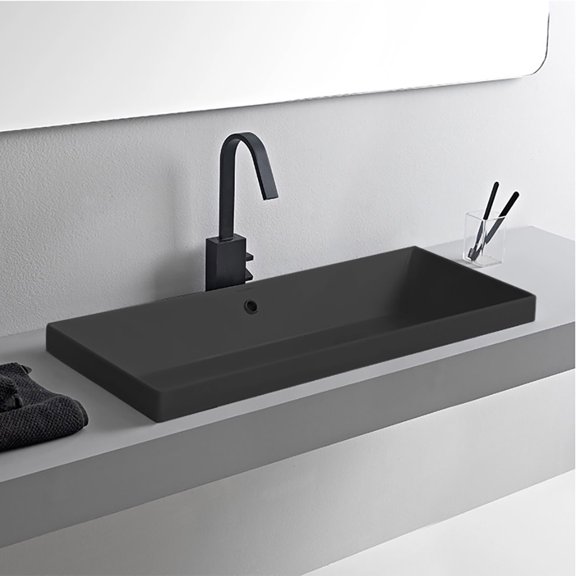 Nameeks Scarabeo 5132-49 Teorema 2 Rectangular Ceramic Drop In Sink - Black