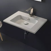 Nameeks Scarabeo 5210-One Hole Etra Sleek Rectangular Ceramic Wall Mounted Sink - White