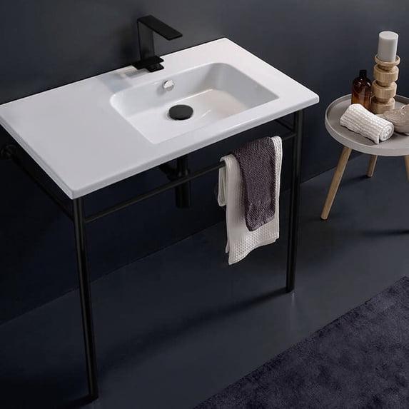Nameeks Scarabeo 5212-Con-One Hole Etra 32-1/2" Rectangular Ceramic Console Bathroom Sink