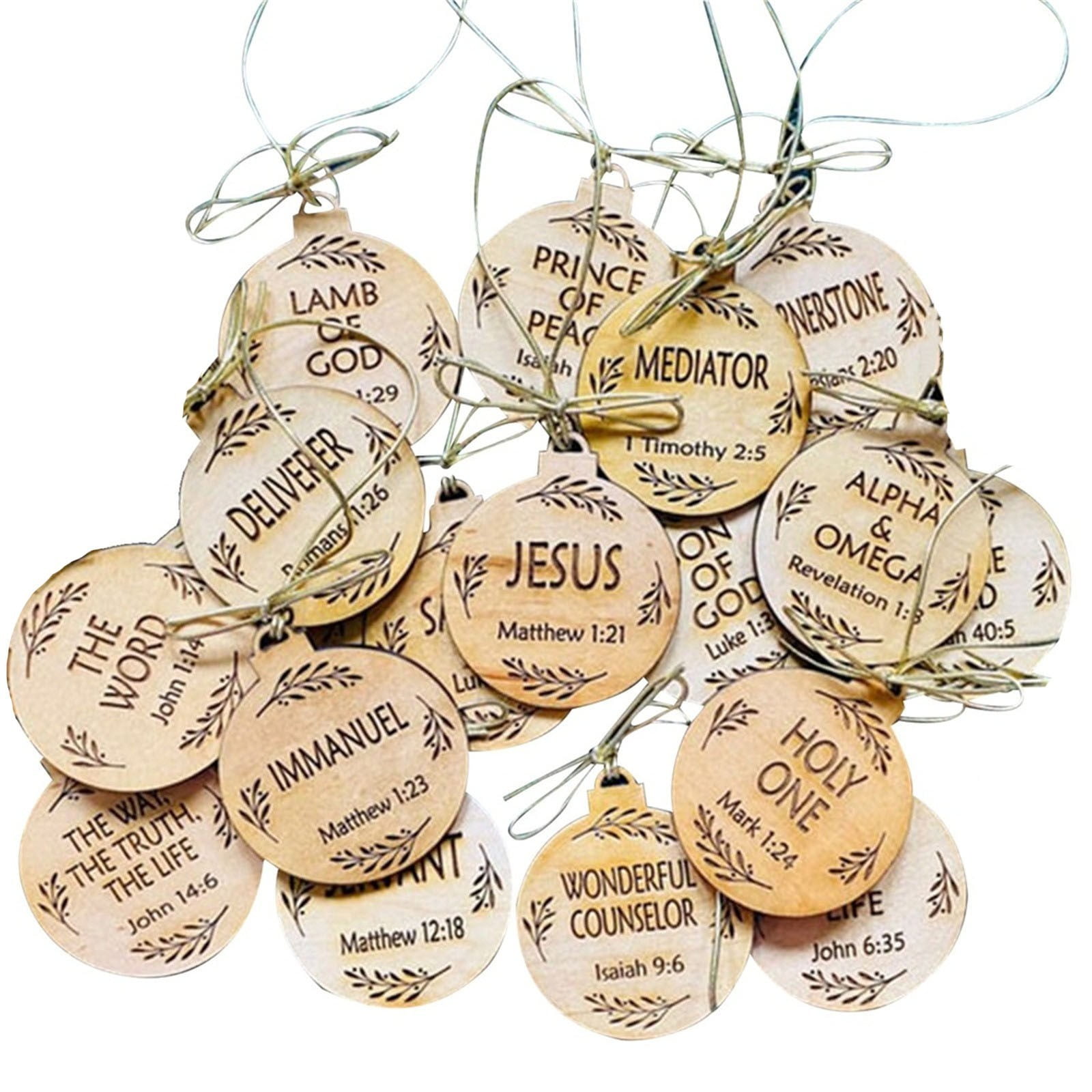 Names Of Jesus Christmas Ornaments, 25 Pcs Wood Christmas Ornaments