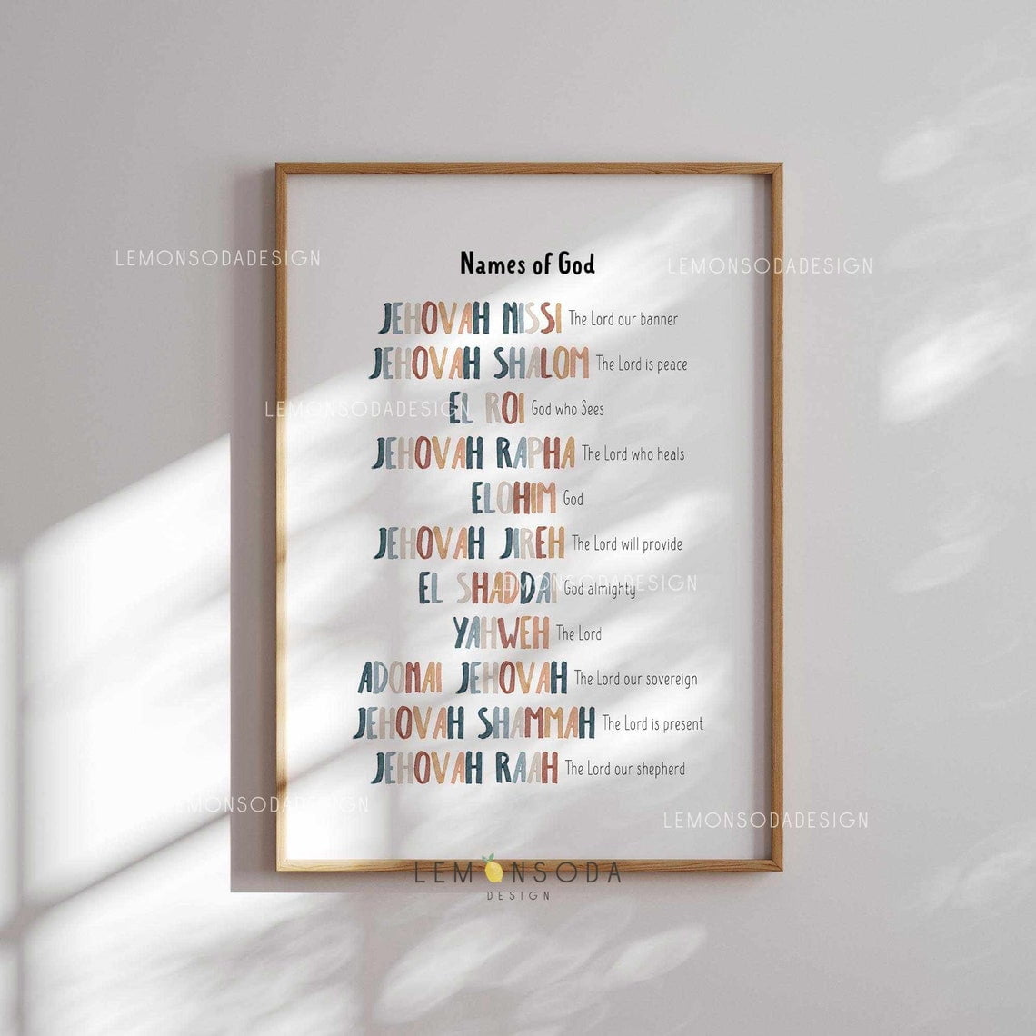 Names of God Boho Christian Nursery Decor Religious Education Wall Art ...