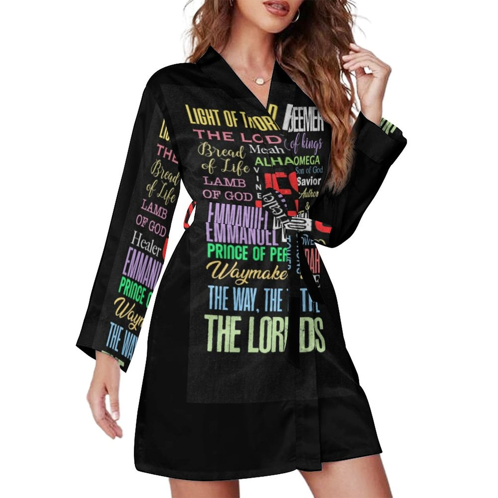 Names of God Lord Jesus Christ - Bible Verse Night Robe Long Sleeve V ...