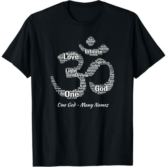 Names of God T-Shirt in Om Symbol Yoga Inspired Aum T-ShirtMen and women, Black T-shirt, size: Extra large