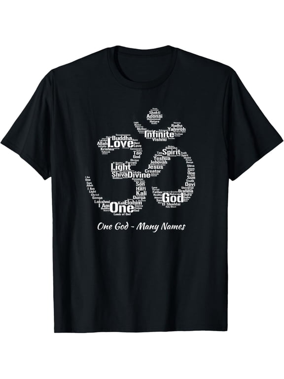 Names of God T-Shirt in Om Symbol Yoga Inspired Aum T-ShirtMen and women, Black T-shirt, size: Extra large
