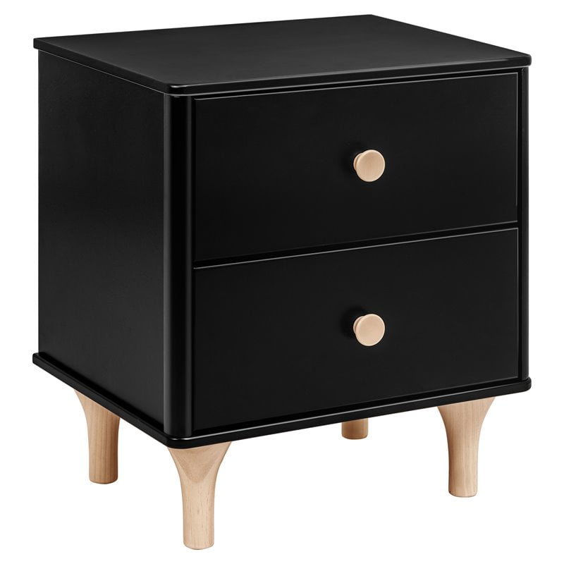 Black and Natural 2-Drawer Nightstand with USB Port