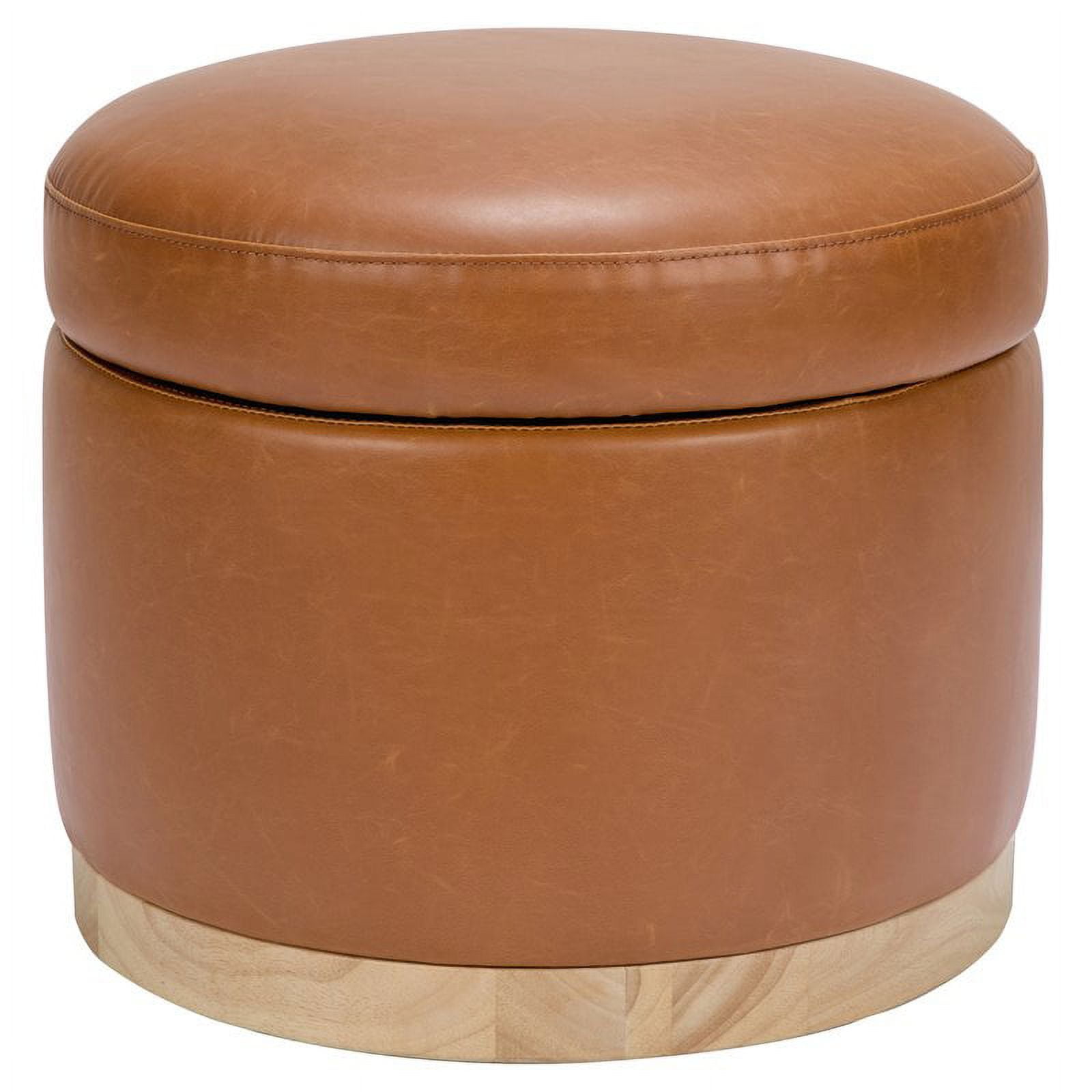 Naka 21.75'' Vegan Tan Leather Storage Ottoman with Light Wood Base