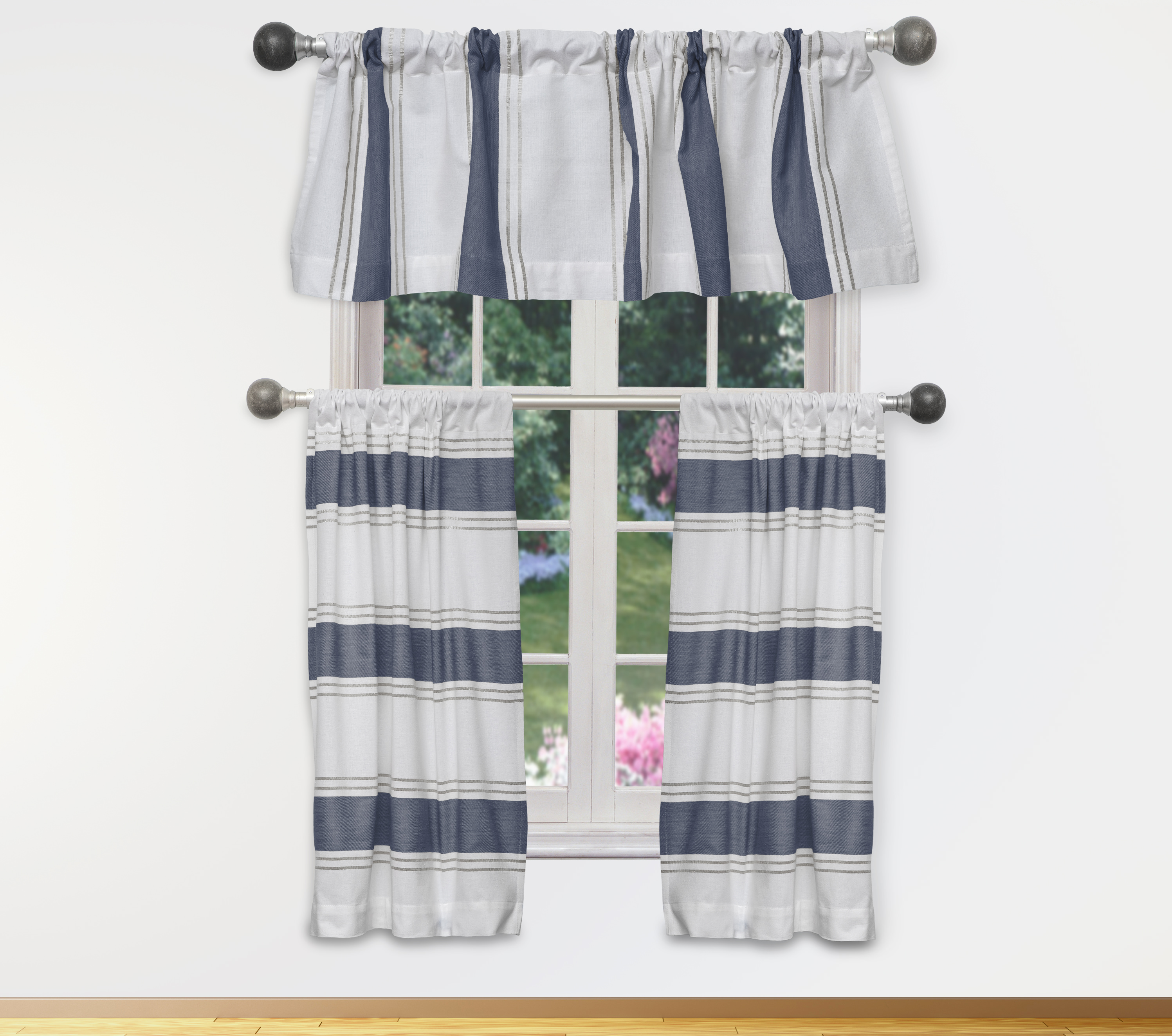 Namia Stripe Cotton Kitchen Curtain & Tier Set - Walmart.com