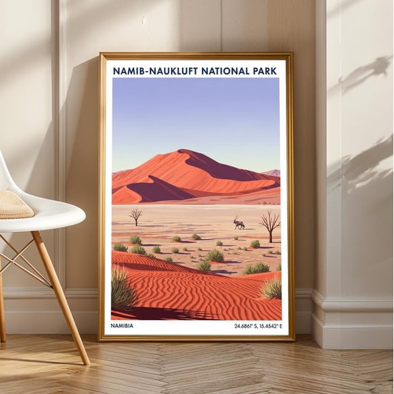 Namib-Naukluft National Park Poster – Orange And Red And Green And Purple And Blue Travel Art | Namibia Poster - Africa Poster - Travel Art, Stretched Canvas Size 8x12