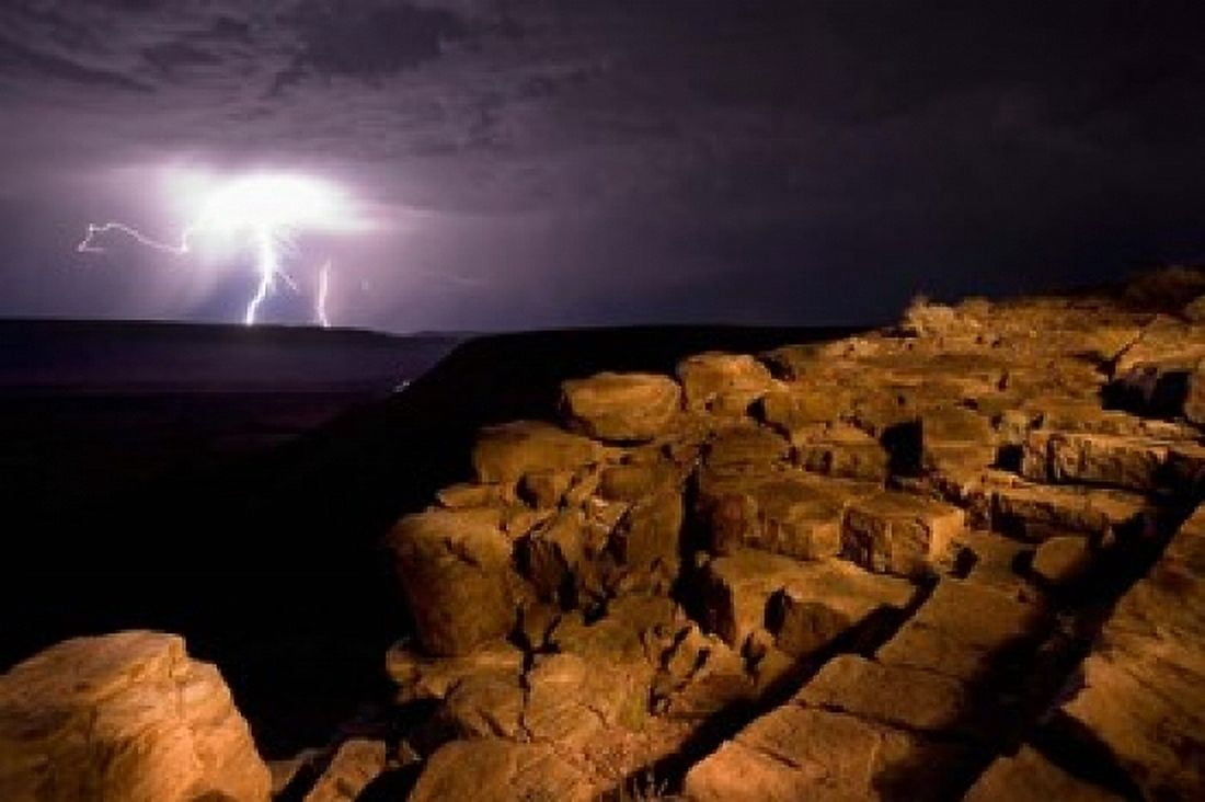 Namibia Fish River Canyon NP Storm Lightning strikes Canvas Art - Paul Souders DanitaDelimont (24 x 15)