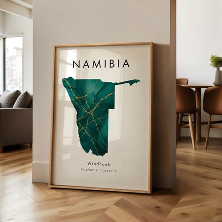 Namibia Map PRINTED Poster Green and Gold Africa Wall Art Print Home Decor Geography Map Gift Wallpaper