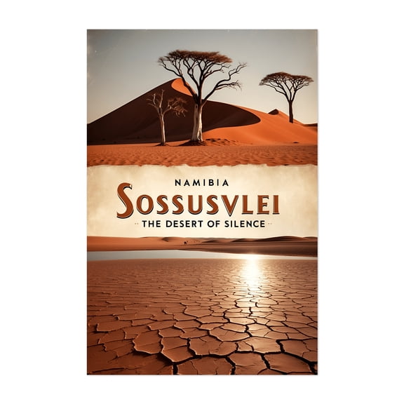 Namibia’s Desert Jewel – Sossusvlei Travel Art Print - Hardap Region Namibia Illustration Desert Travel Poster Nature Landscape Vintage Scenic Wilderness Unframed Wall Art Print 12 x 18 inches