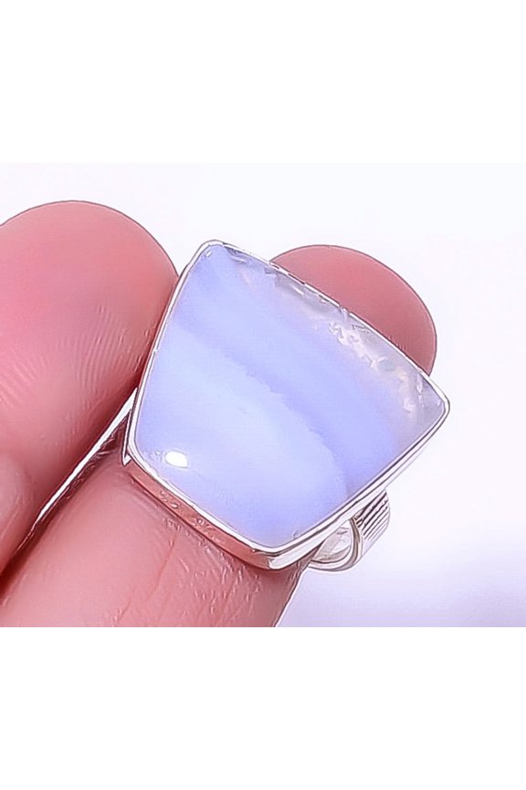 Namibian Blue Lace Agate 925 Sterling Silver Jewelry Ring s.8.5 R5818-47, Christmas Gift, Gemstone Silver Jewelry, Agate Ring, New Year Sale