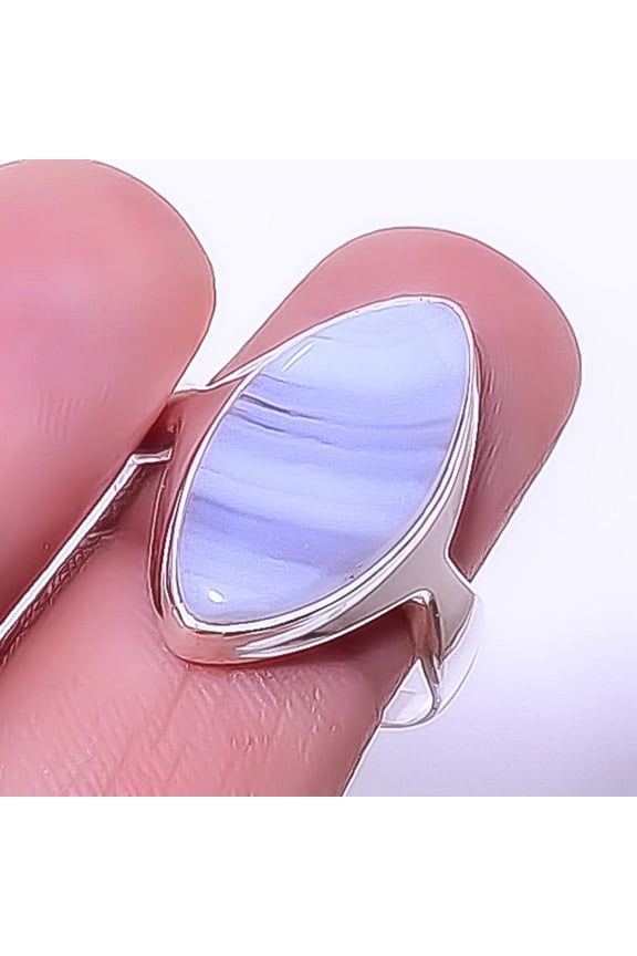 Namibian Blue Lace Agate 925 Sterling Silver Solitaire Ring s.9 R761-17, Christmas Gift, Gemstone Silver Jewelry, Agate Ring, New Year Sale