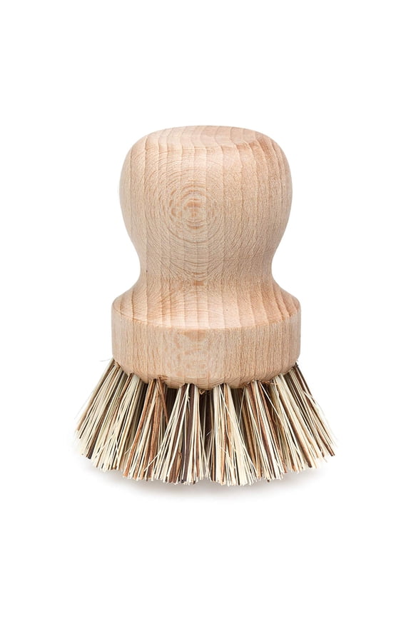 Natural Fiber Bristle Pot Brush, Comfortable Beechwood Handle, Durable Heat-Resistant Design for Cleaning Pots, Pans and More